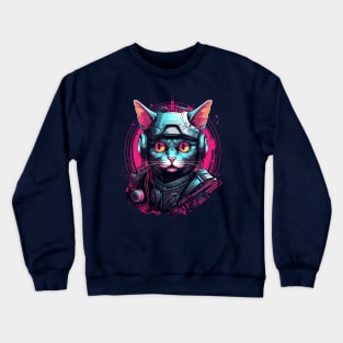 Cyberpunk Cat Cybercat Futuristic Fighter Crewneck Sweatshirt